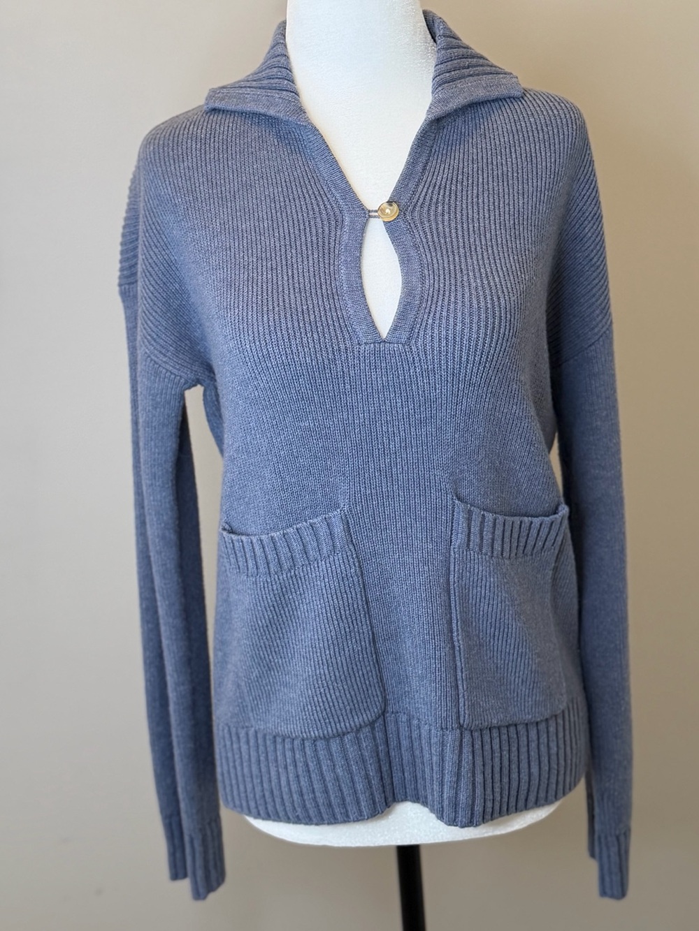 Everlane Slate Blue Ribbed Pullover with Keyhole - Picture 3 of 8